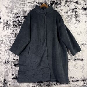 Eileen Fisher Coat Womens 1X Dull Green Wool Suri Alpaca Lined Snap Up Formal